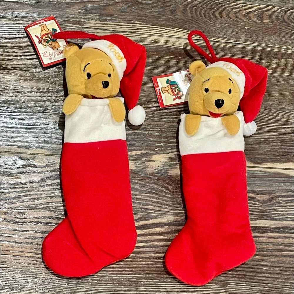 Set/2 Vintage Disney Store Winnie The Pooh Mini Christmas Stockings - NWT